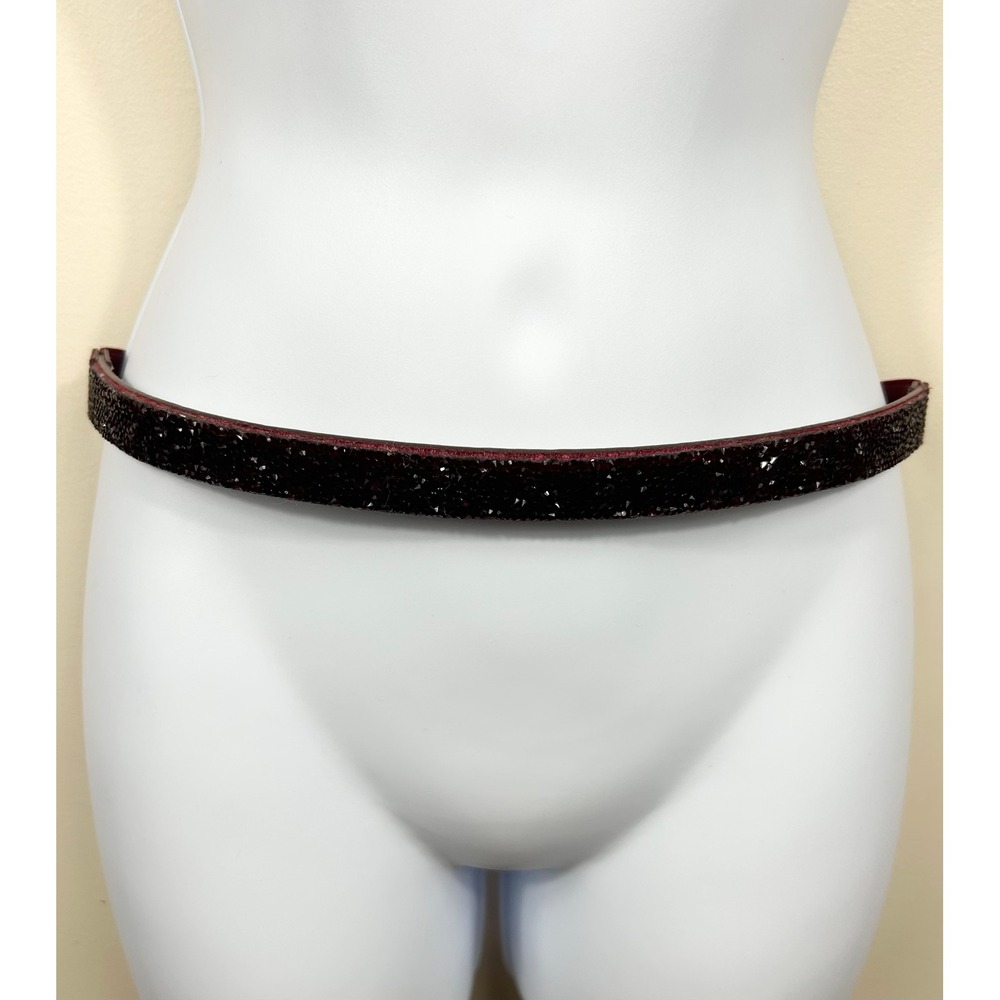 WHBM Red Velvet Leather‎ Sparkle Statement Belt Women S Elastic Snap Skinny Chic